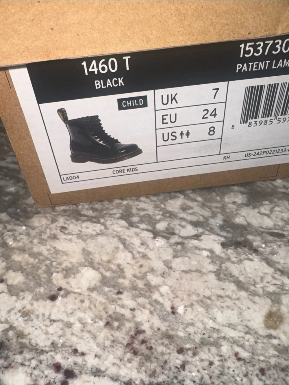 Like new Dr. Martens Black Patent Kids Lace-Up Boots with Yellow Stitching